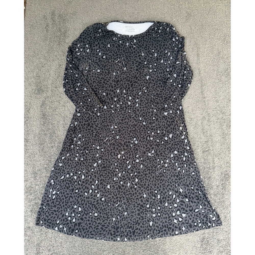 Time and Tru Womens Small 4-6 Leopard‎ Print Long Sleeve Swing Dress Grey Black
